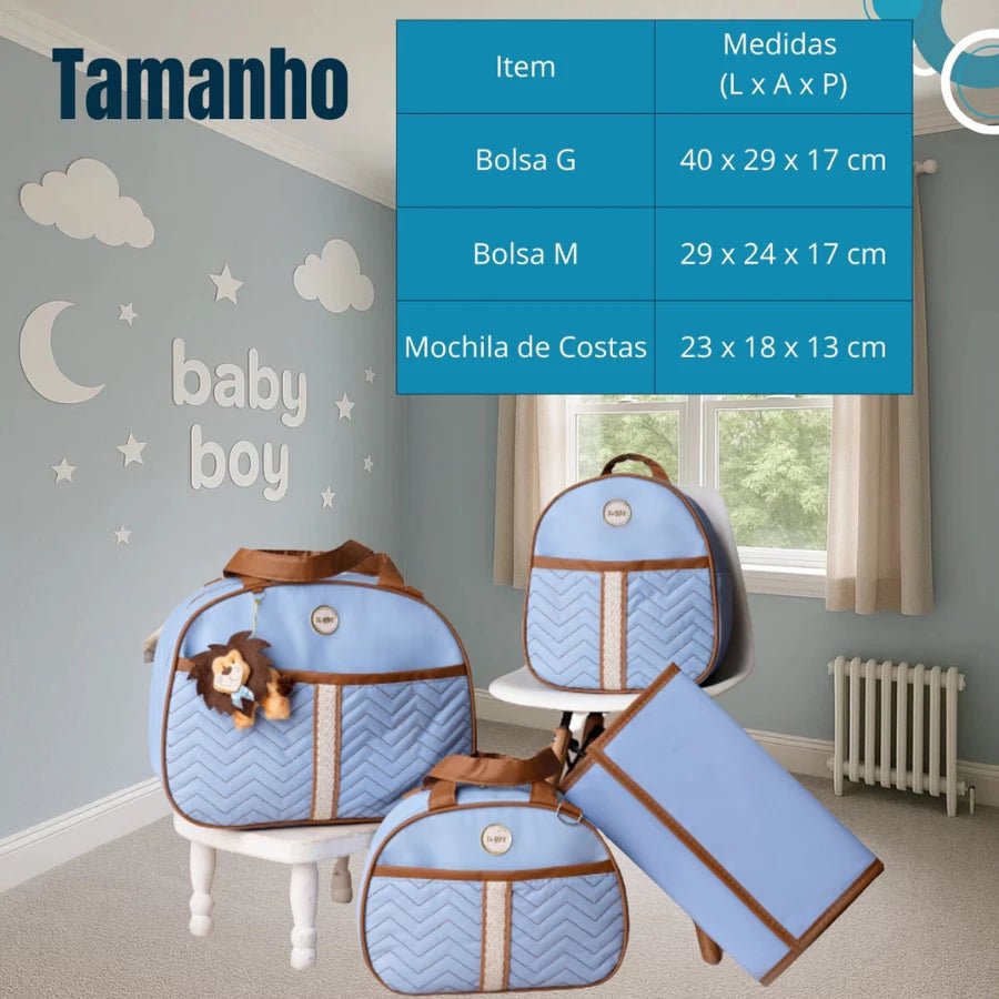 Kit de Bolsa de Bebê 4 Peças Com Pingente do Leão Saída Maternidade - Hara Bela