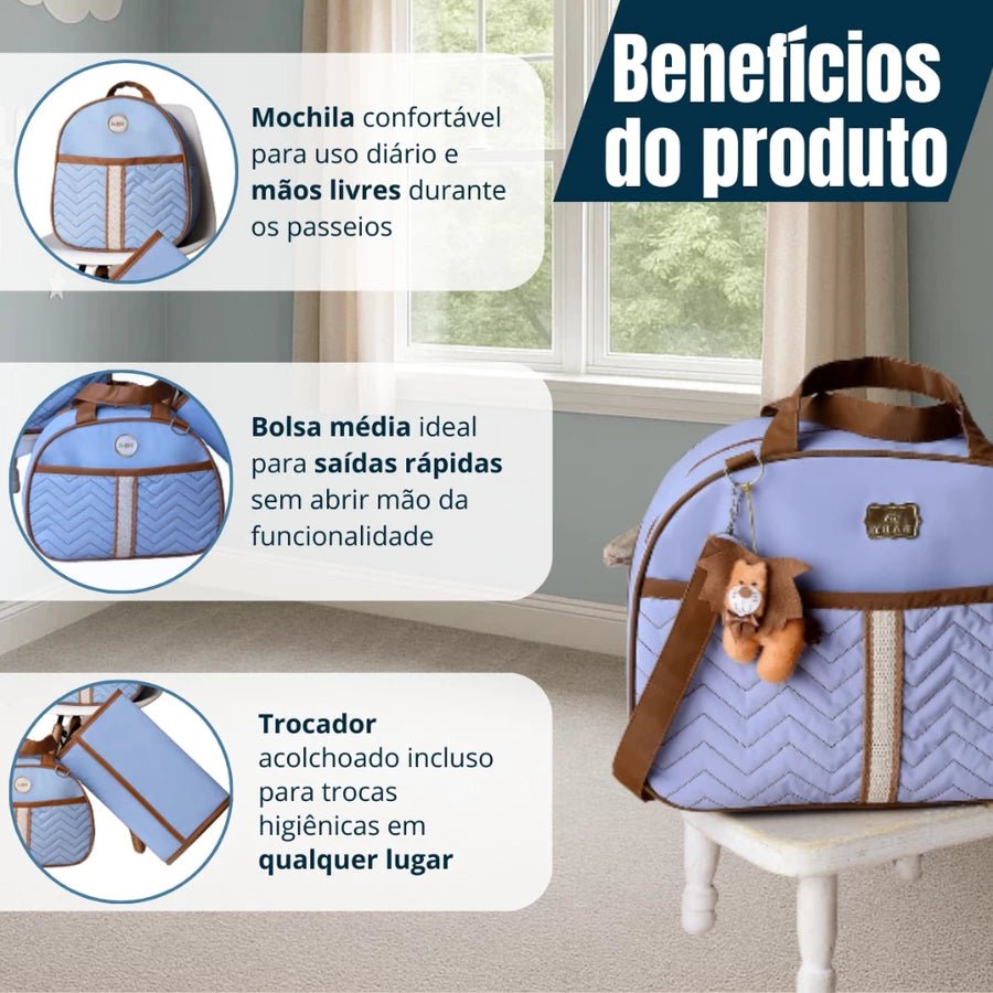 Kit de Bolsa de Bebê 4 Peças Com Pingente do Leão Saída Maternidade - Hara Bela