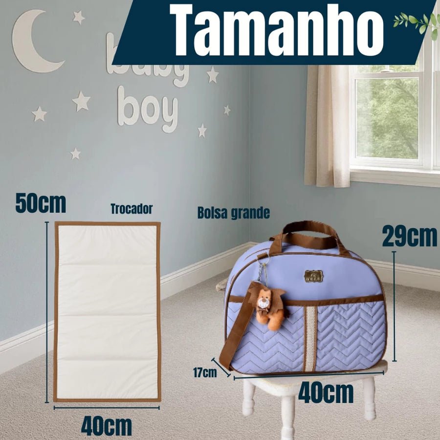 Kit de Bolsa de Bebê 4 Peças Com Pingente do Leão Saída Maternidade - Hara Bela