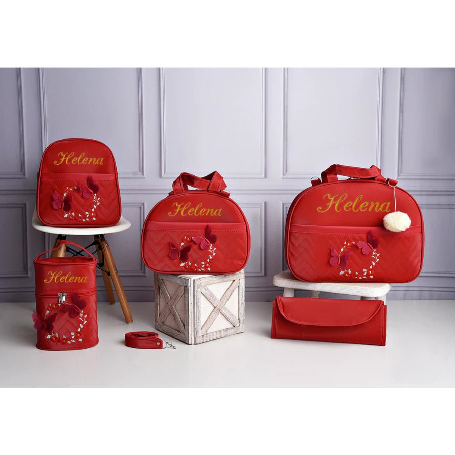 Kit bolsa maternidade borboleta para menina 5 peças (personalizado) - Hara Bela