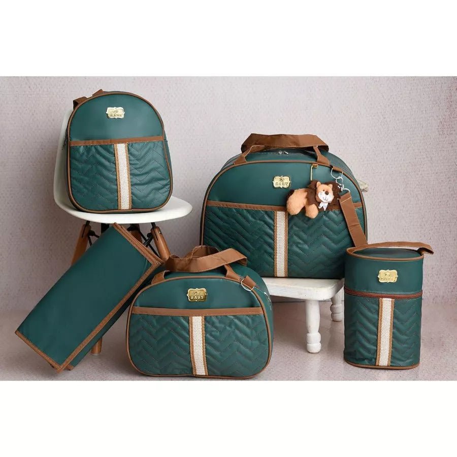 Kit 5 Bolsas Maternidade com Porta Mamadeira e Mochila - Hara Bela