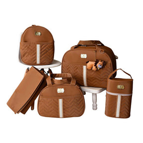Kit 5 Bolsas Maternidade com Porta Mamadeira e Mochila - Hara Bela