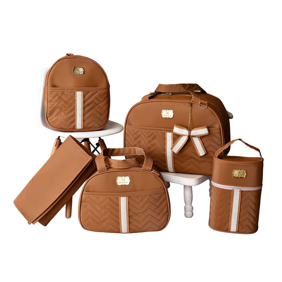 Kit 5 Bolsas Maternidade com Porta Mamadeira e Mochila - Hara Bela