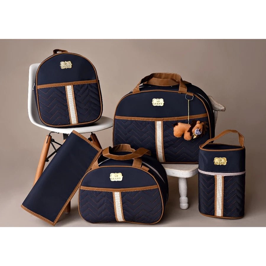 Kit 5 Bolsas Maternidade com Porta Mamadeira e Mochila - Hara Bela