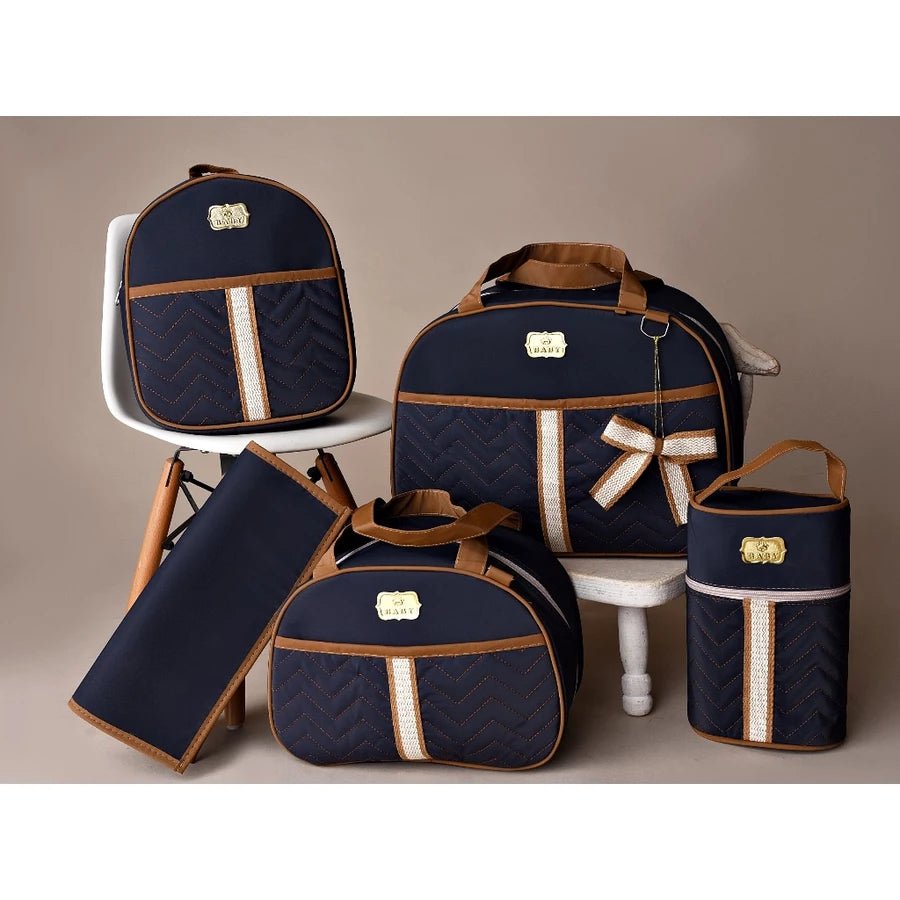 Kit 5 Bolsas Maternidade com Porta Mamadeira e Mochila - Hara Bela