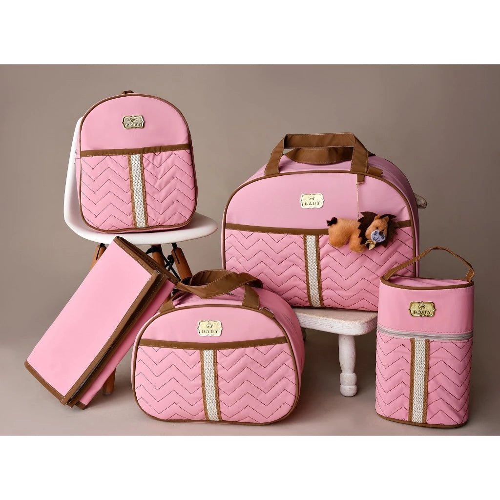 Kit 5 Bolsas Maternidade com Porta Mamadeira e Mochila - Hara Bela