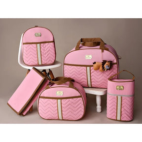 Kit 5 Bolsas Maternidade com Porta Mamadeira e Mochila - Hara Bela
