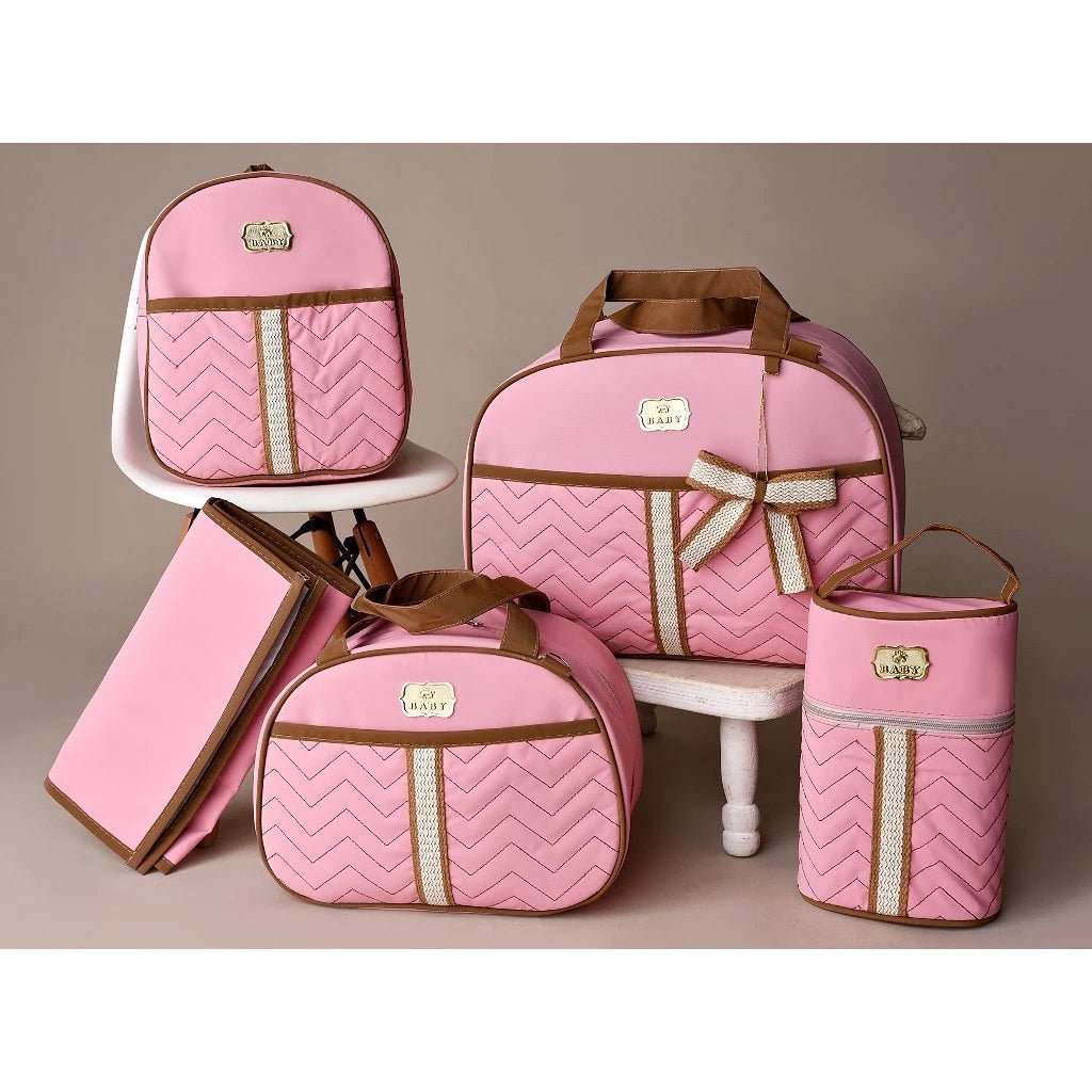 Kit 5 Bolsas Maternidade com Porta Mamadeira e Mochila - Hara Bela