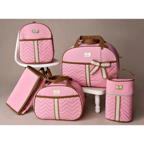 Kit 5 Bolsas Maternidade com Porta Mamadeira e Mochila - Hara Bela