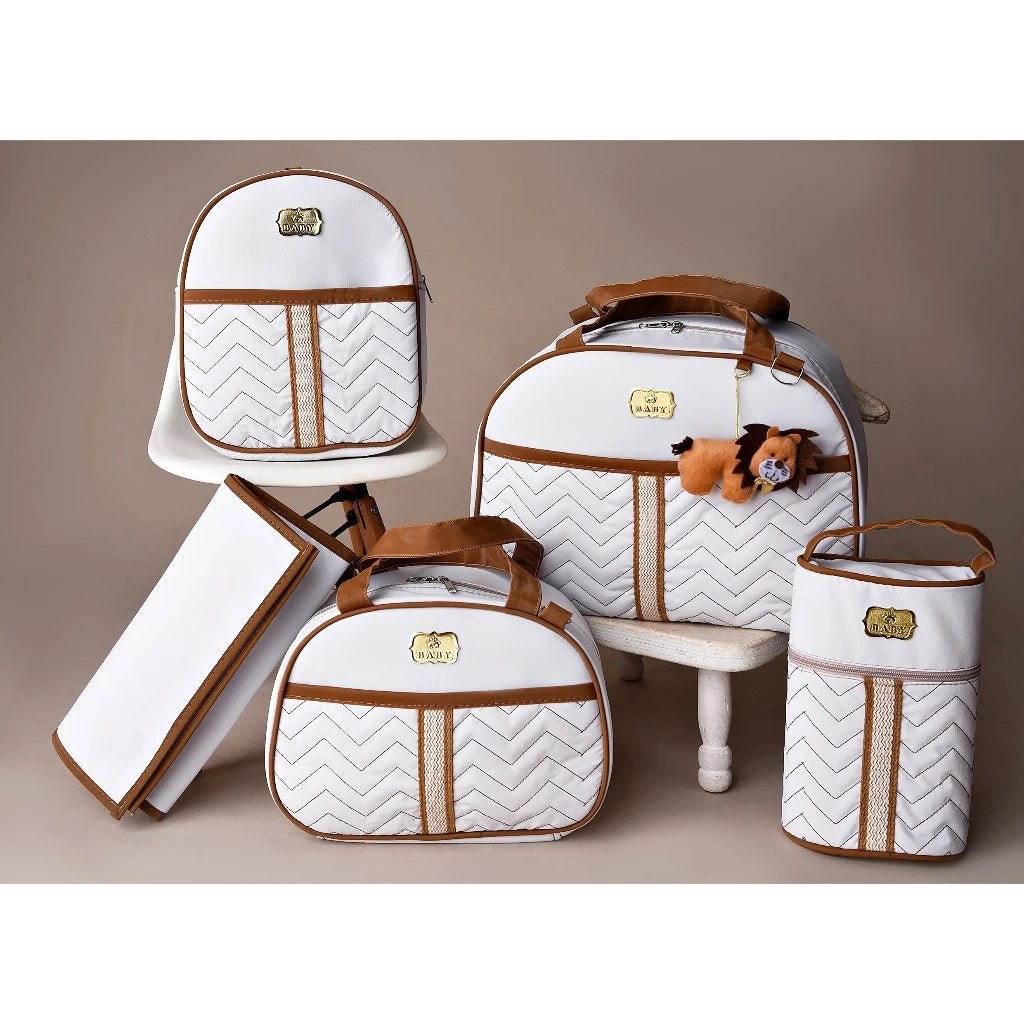 Kit 5 Bolsas Maternidade com Porta Mamadeira e Mochila - Hara Bela