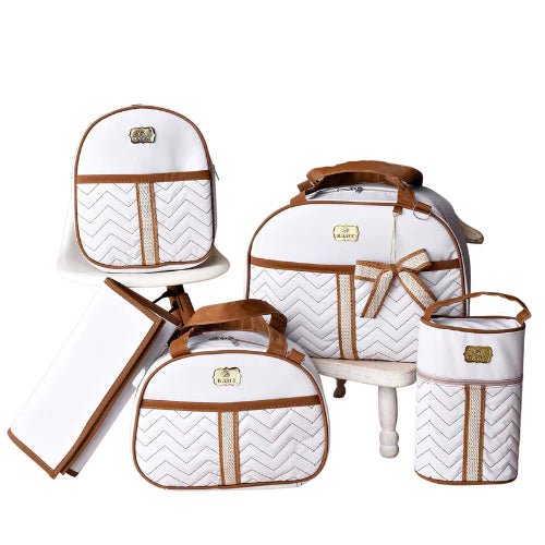 Kit 5 Bolsas Maternidade com Porta Mamadeira e Mochila - Hara Bela