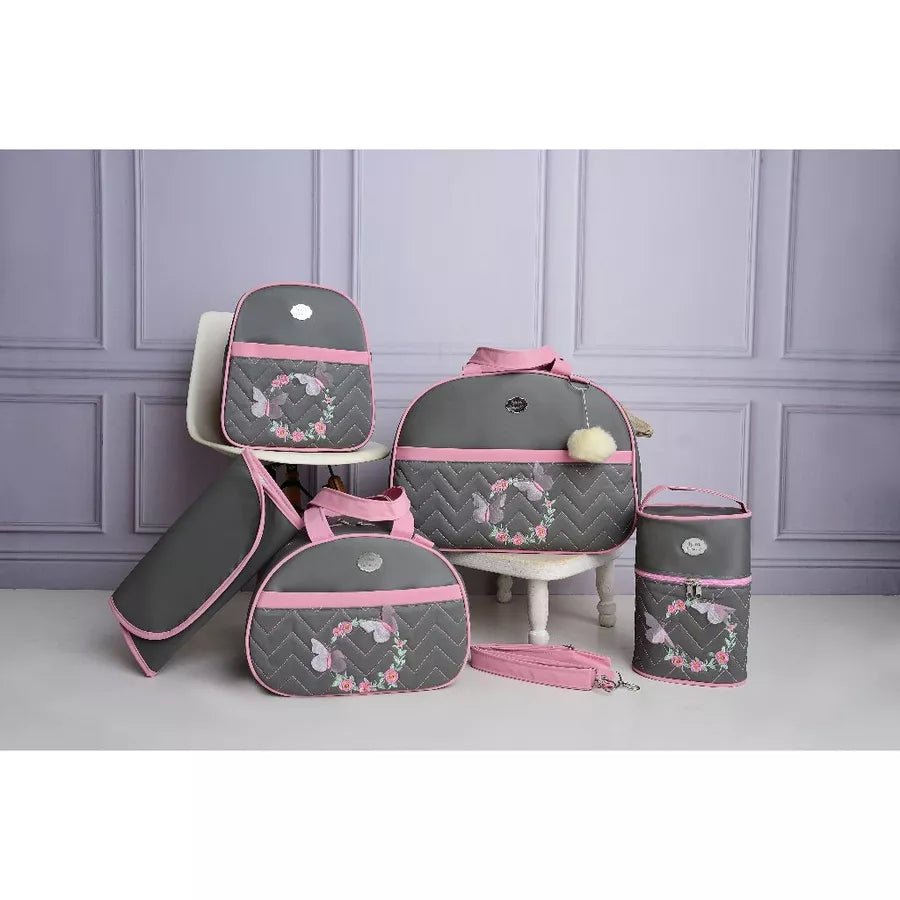 Kit bolsa maternidade borboleta para menina 5 peças (personalizado) - Hara Bela