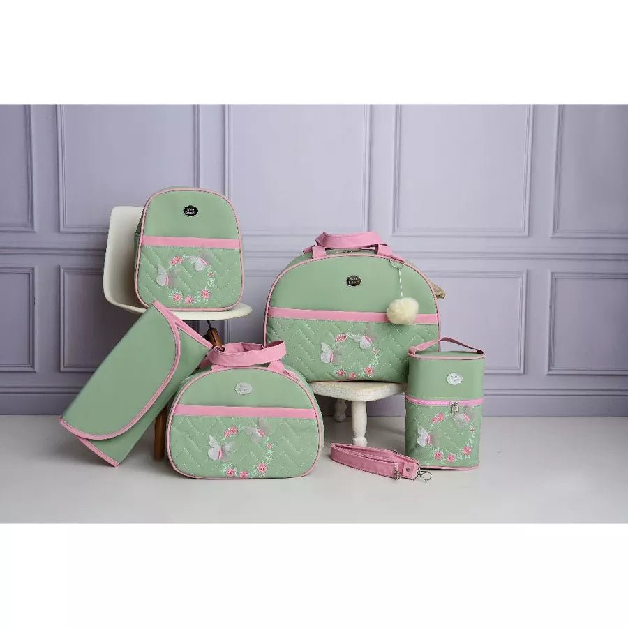 Kit bolsa maternidade borboleta para menina 5 peças (personalizado) - Hara Bela