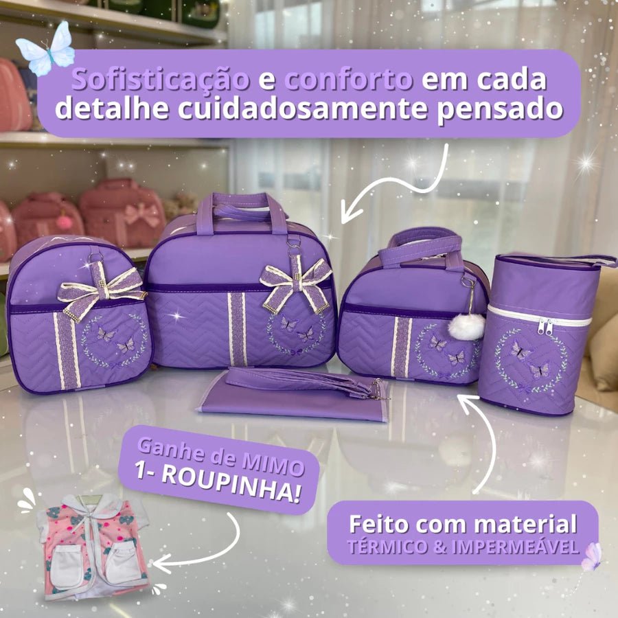 Kit Bolsa Maternidade para Bebê Conjunto com 5 peças Borboletas - Hara Bela
