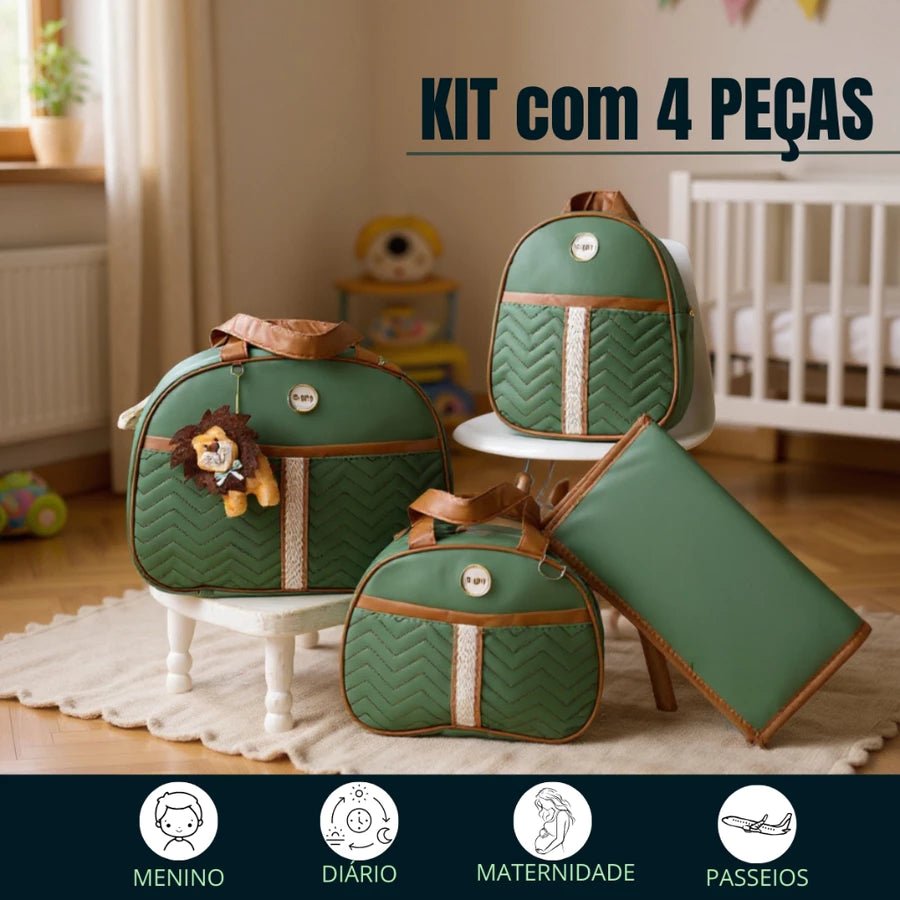 Kit de Bolsa de Bebê 4 Peças Com Pingente do Leão Saída Maternidade - Hara Bela