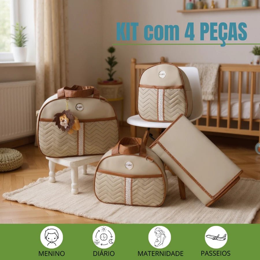 Kit de Bolsa de Bebê 4 Peças Com Pingente do Leão Saída Maternidade - Hara Bela