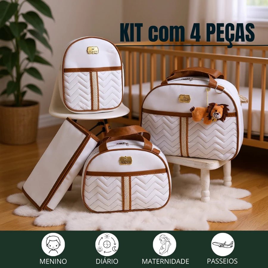 Kit de Bolsa de Bebê 4 Peças Com Pingente do Leão Saída Maternidade - Hara Bela