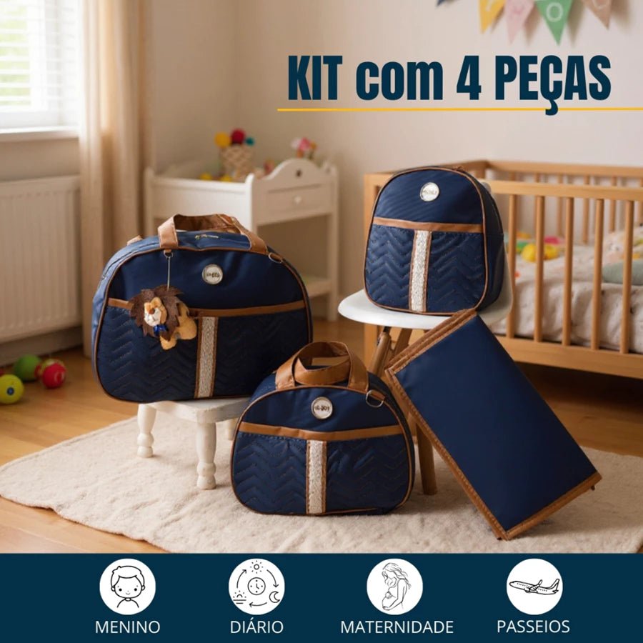 Kit de Bolsa de Bebê 4 Peças Com Pingente do Leão Saída Maternidade - Hara Bela
