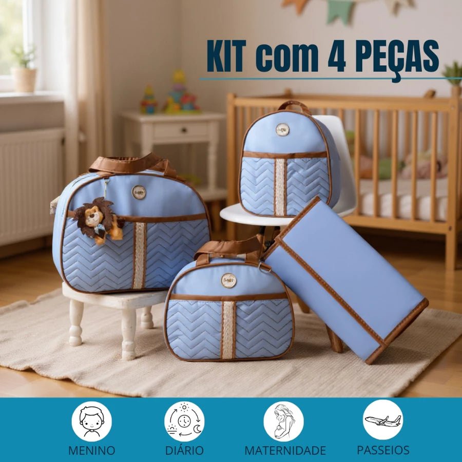 Kit de Bolsa de Bebê 4 Peças Com Pingente do Leão Saída Maternidade - Hara Bela