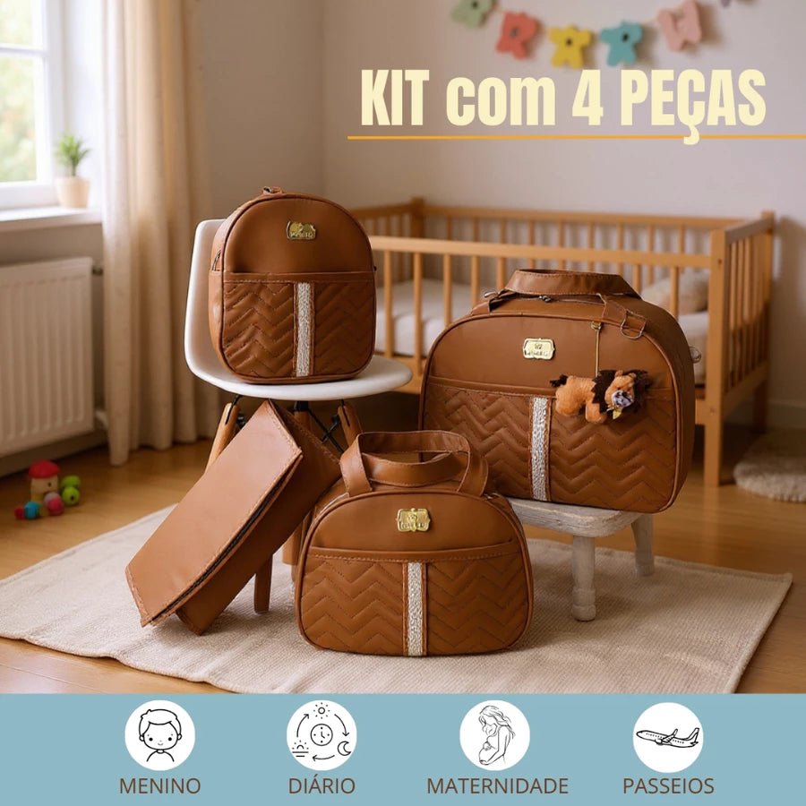 Kit de Bolsa de Bebê 4 Peças Com Pingente do Leão Saída Maternidade - Hara Bela