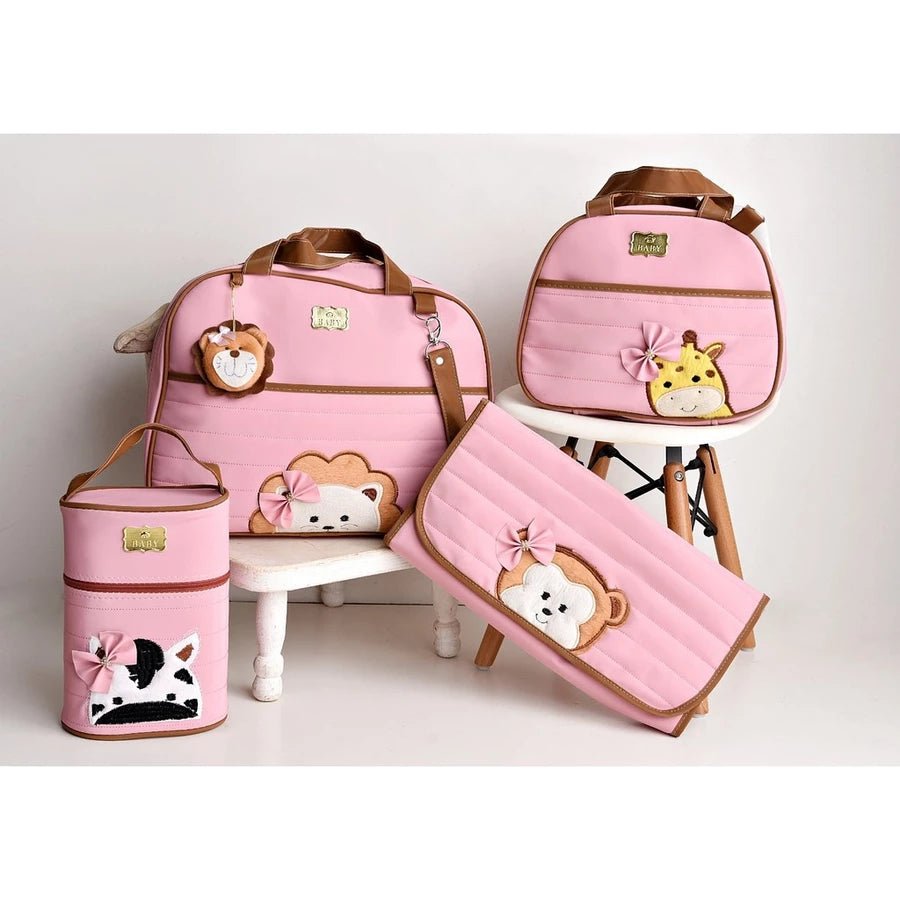 Kit 4 Peças Bolsas de Bebê Maternidade Família Bichinhos - Hara Bela